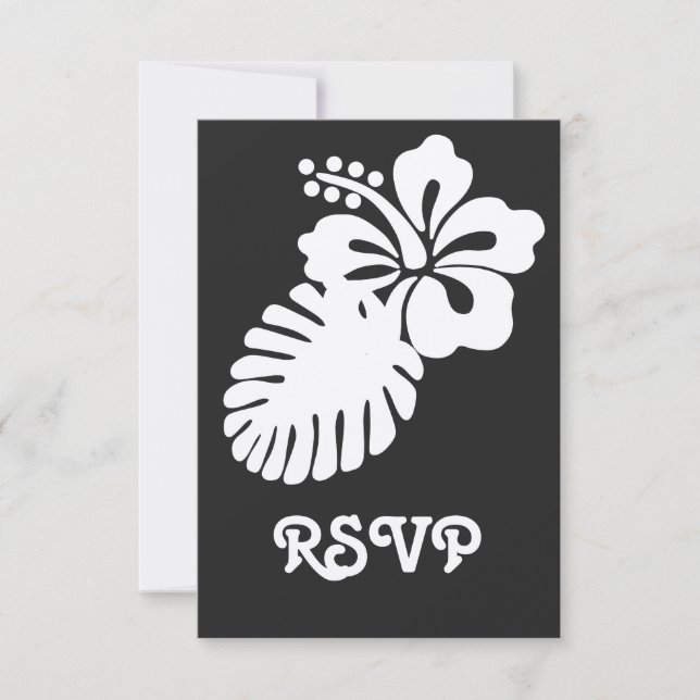 Hibiscus tropical en noir carte RSVP (Devant)