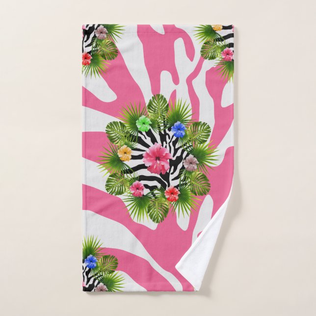 Hibiscus tropical et bandes de zèbres roses exotiq (Serviette à main)