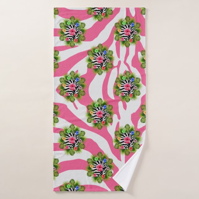 Hibiscus tropical et rayures exotiques de zèbre ro (Serviette de bain)