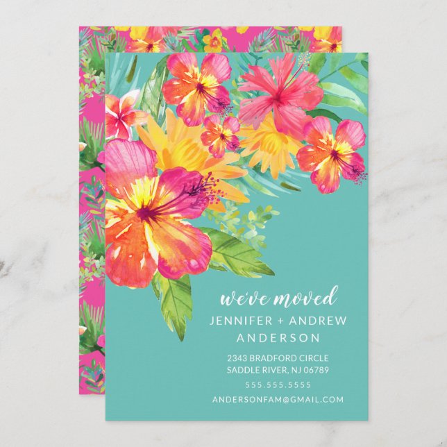 Hibiscus tropical Faire-part de mouvement floral (Devant / Derrière)