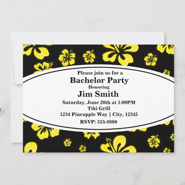 Hibiscus Tropical Jaune Floral Black Invitation (Devant)