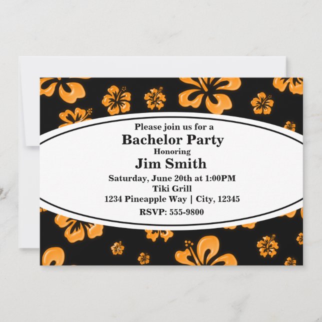 Hibiscus Tropical Orange Floral Black Invitation (Devant)