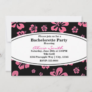Hibiscus Tropical Rose Floral Black Invitation