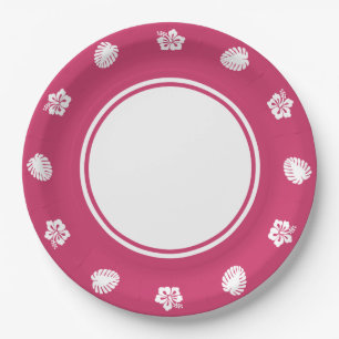 Hibiscus Tropical sur Assiette en Papier framboise