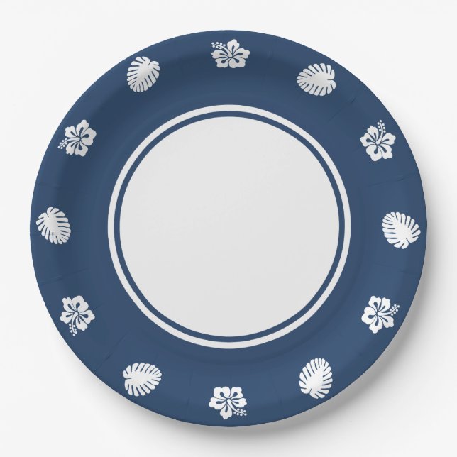 Hibiscus Tropical sur Assiette en Papier Navy (Devant)