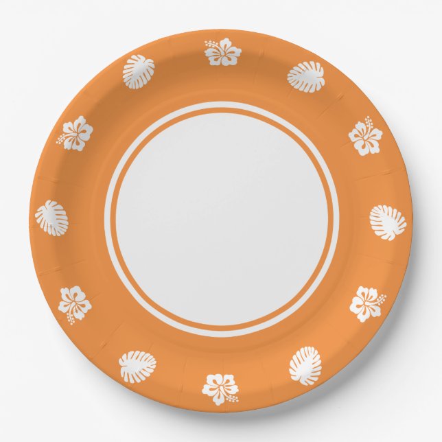 Hibiscus Tropical sur Assiette en Papier Orange (Devant)