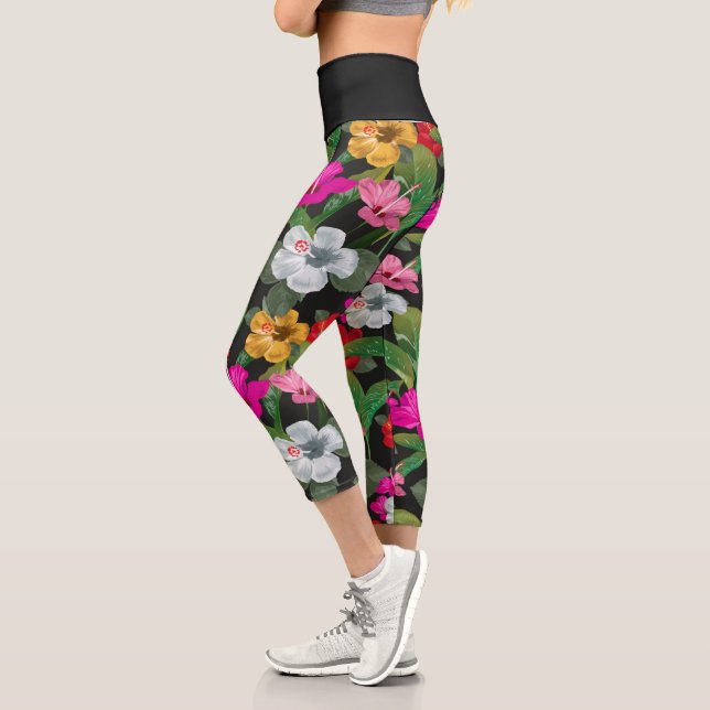 Hibiscus tropicaux Fleur Capri Leggings (Gauche)