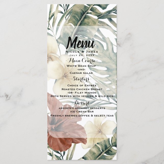 Hibiscus vintage Aiguille tropicale Menu Mariage (Devant)
