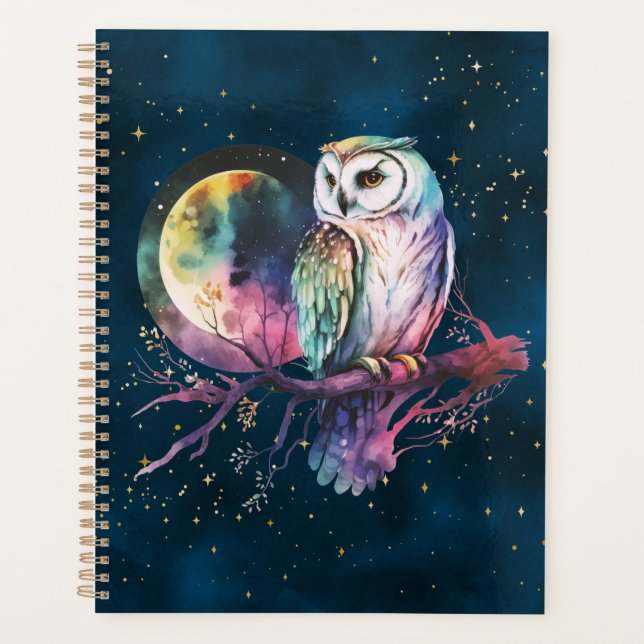 Hibou Arc-en-Ciel Mystique et Lune Céleste (Devant)