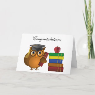 Hibou avec des livres, carte de voeux de