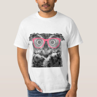 Hibou avec le T-shirt drôle mignon en verre roses