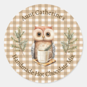 Hibou avec Tasse Étiquette de Mélange de Chocolat
