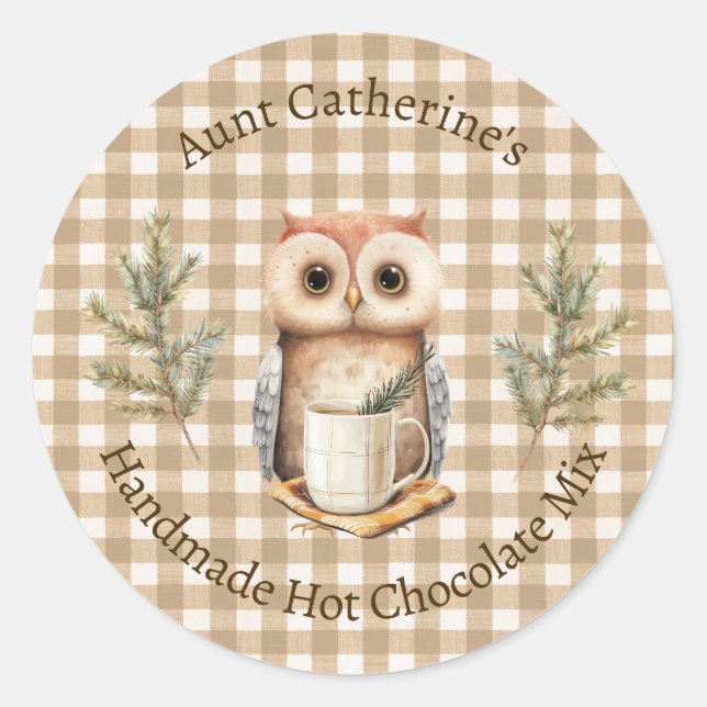 Hibou avec Tasse Étiquette de Mélange de Chocolat  (Devant)