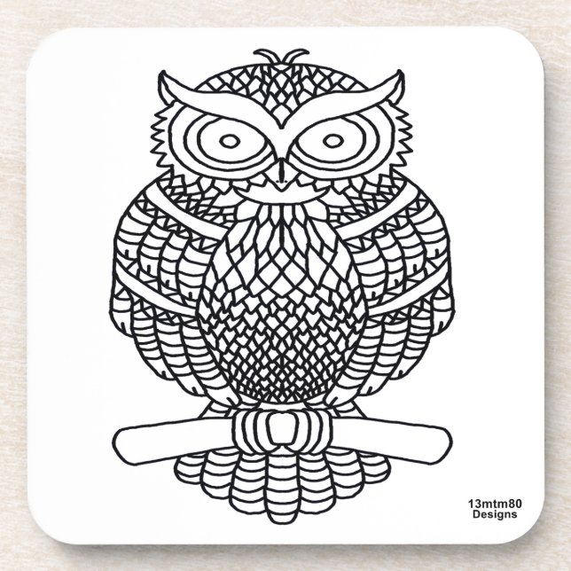 Hibou (blanc) - Dessous de verre en plastique (Devant)