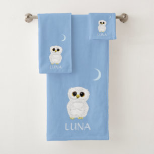 Hibou blanc et croissant de lune sur fond bleu cie
