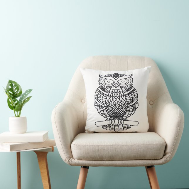 Hibou (blanc) - Oreiller (Chaise)