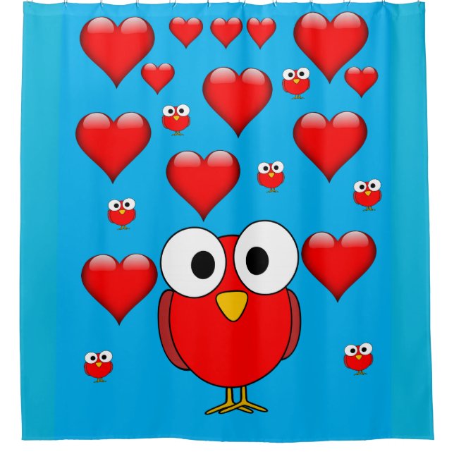 Hibou coeur enfants valentines douche rideau bleu (Devant)