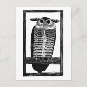 Hibou cornu - Carte postale d'art vintage noir et 