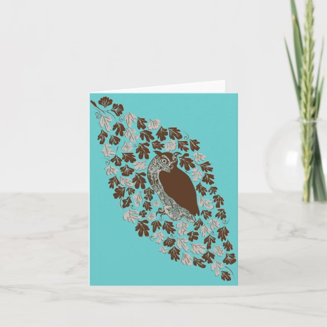 Hibou dans la carte de note de blanc de chêne (Devant)