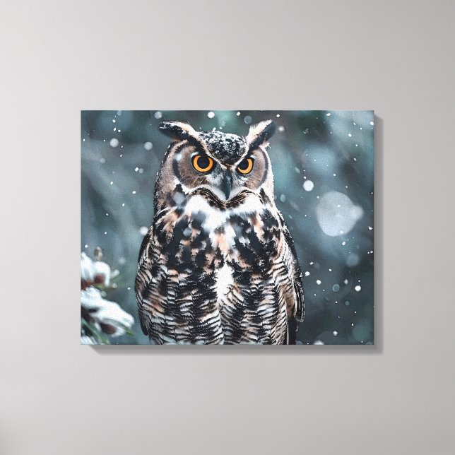 Hibou dans la neige impression sur toile (Recto)