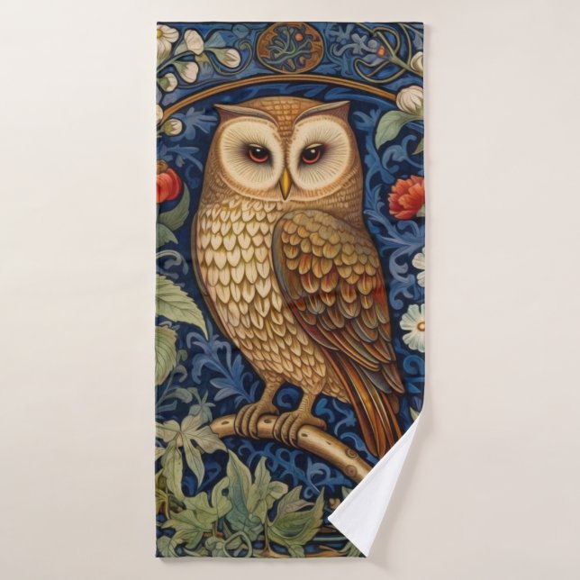 Hibou dans le jardin style William Morris (Serviette de bain)