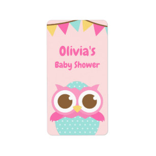 Hibou dans Oeuf rose bébé fille Douche Étiquettes