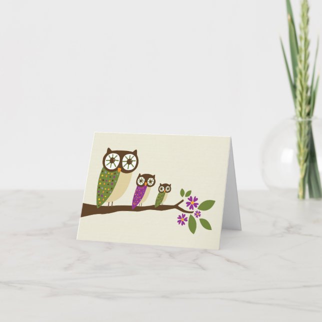 hibou dans une carte de voeux de ligne (Devant)