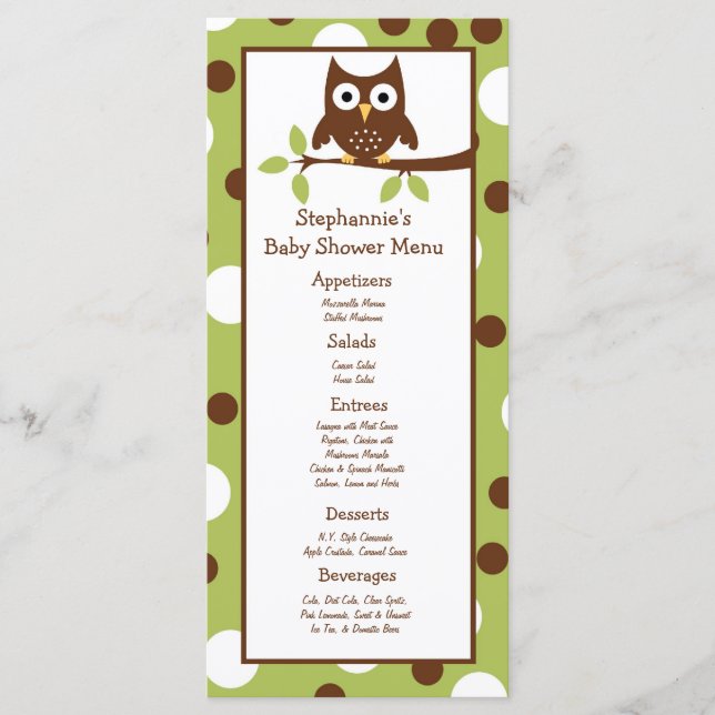 Hibou de 25 de menu de cartes amis de région (Devant)