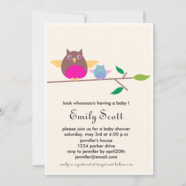 Hibou de bébé de la maman n - invitations crèmes (Devant)