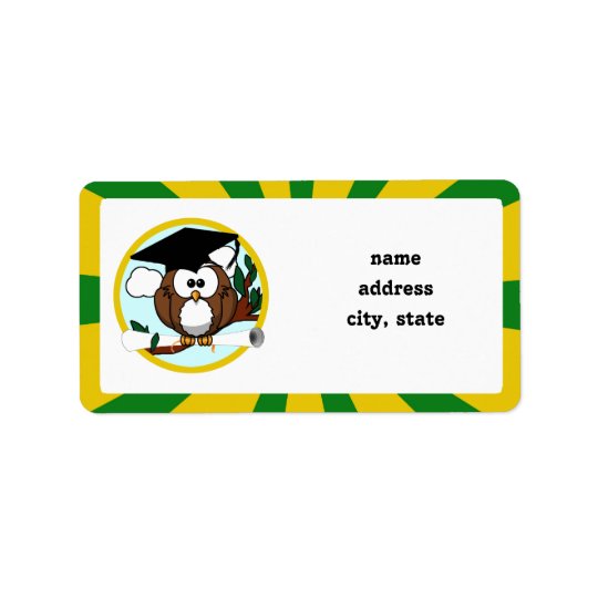Hibou de graduation avec des couleurs d'école de étiquette d'adresse