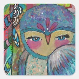 Hibou de médias mélangés et autocollant de plum