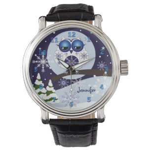 Hibou de neige et montre mignons de nom de coutume