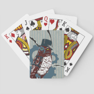 Hibou de Steampunk et cartes de jeu détruites de
