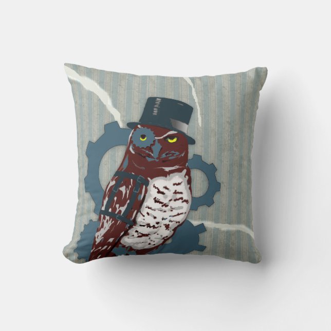 Hibou de Steampunk sur le coussin de coutil (Recto)
