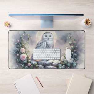 Hibou des neiges dans un jardin d'hiver au clair d