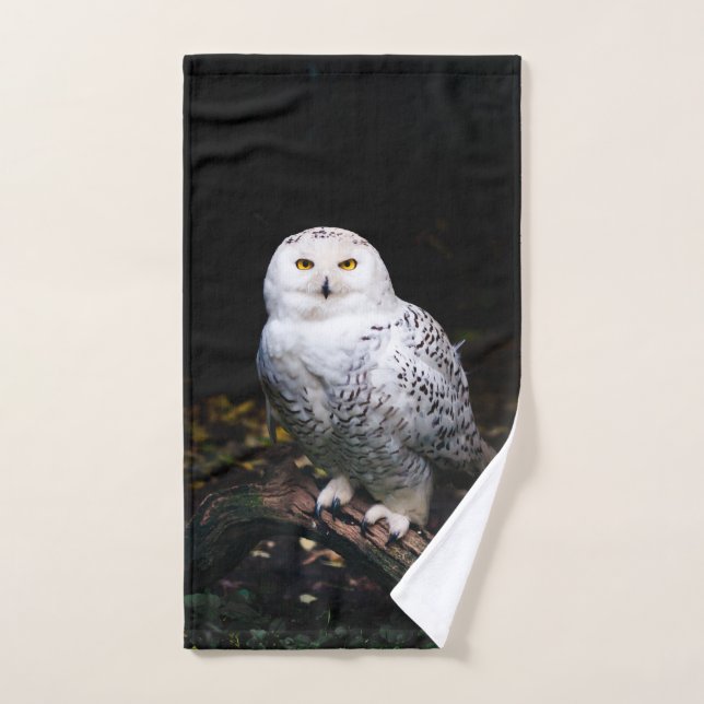 Hibou des neiges majestueux d'hiver (Serviette à main)