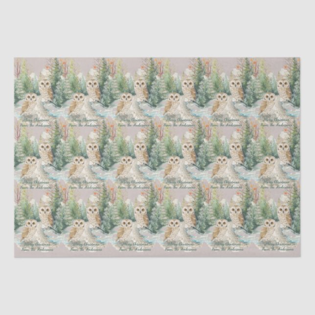 Hibou d'hiver Noël – Papier de soie forestier (Recto)