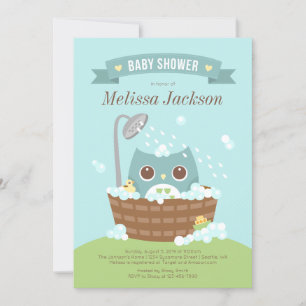 Hibou en bois Bain Baby shower Invitation