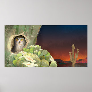 hibou en cactus - Poster
