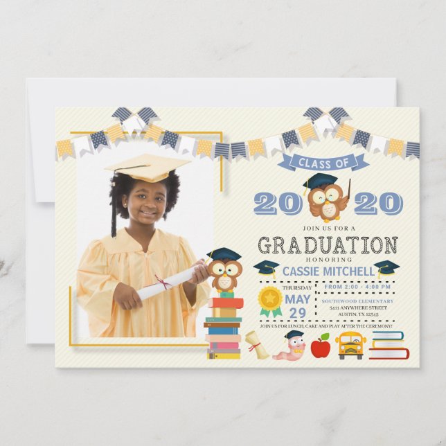 Hibou Enfants Graduation Photo Faire-part Invitati (Devant)
