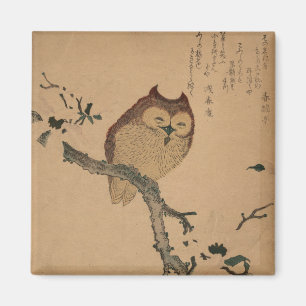 Hibou et magnolia : Aimant d'Ukiyo-e de Japonais