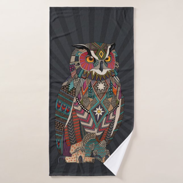 hibou grand-duc sombre (Serviette de bain)