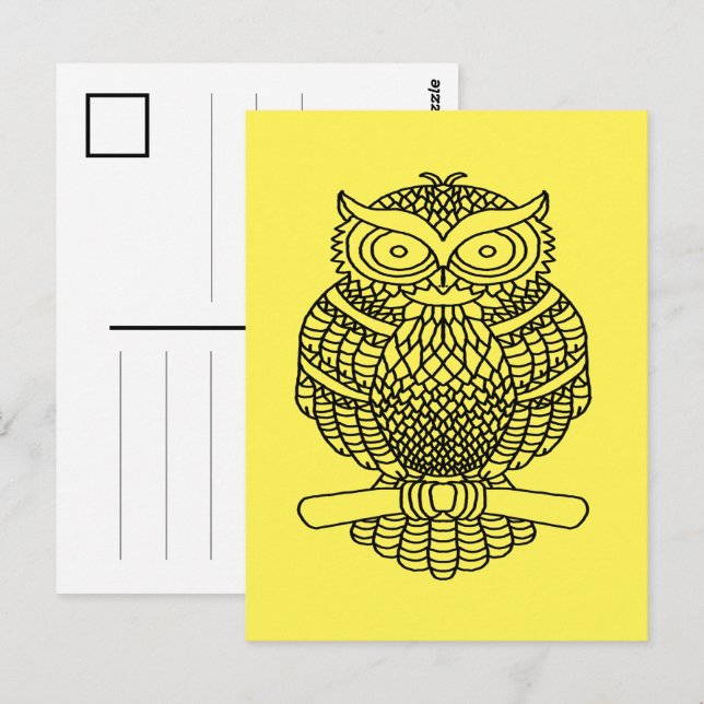 Hibou (jaune) - Carte postale (Devant / Derrière)