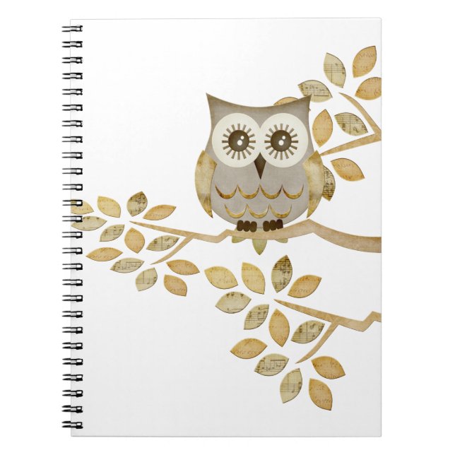 Hibou large de yeux dans le carnet d'arbre (Devant)