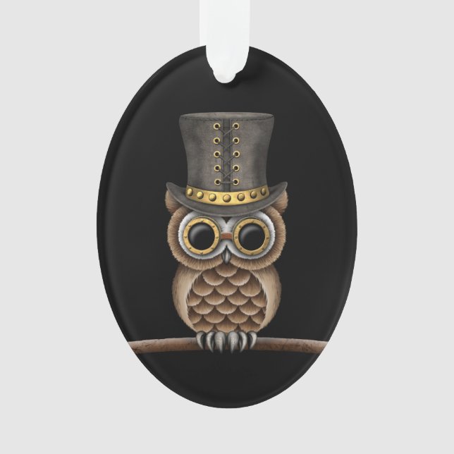 Hibou mignon de Steampunk sur une branche sur le (devant)