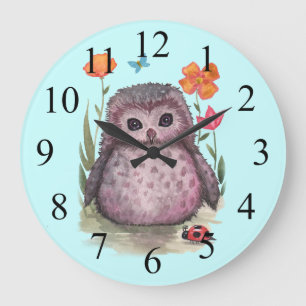 Hibou mignon et coccinelle horloge Violet Hibou gr