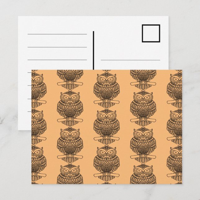Hibou (motif orange) - Carte postale (Devant / Derrière)