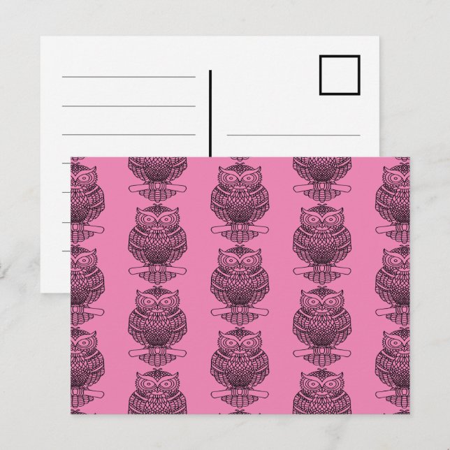 Hibou (motif rose) - Carte postale (Devant / Derrière)