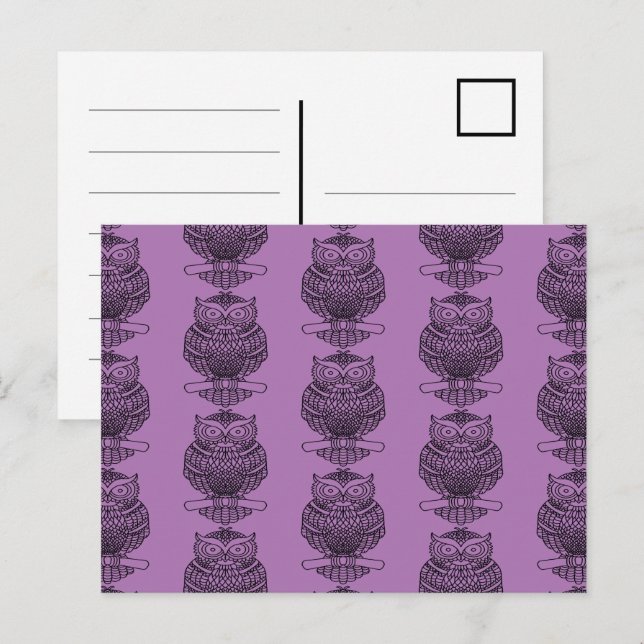 Hibou (motif violet) - Carte postale (Devant / Derrière)