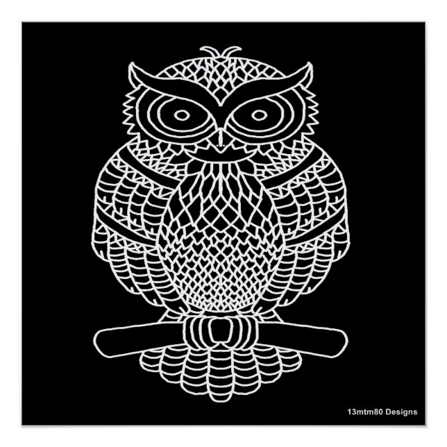 Hibou (noir) - Affiche imprimée (Devant)